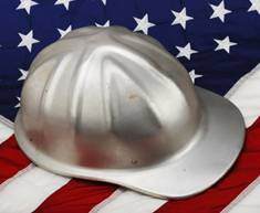 hard hat on American flag